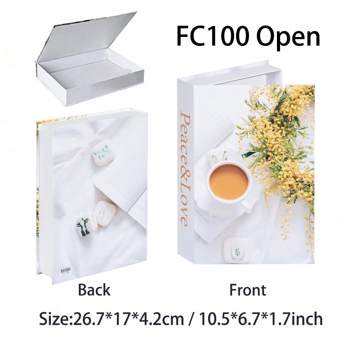 Product packaging with 'FC100 Open' text, showing front and back views with a cup and flowers design.