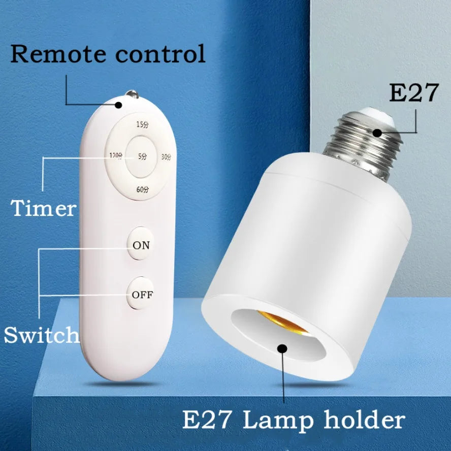 Light bulb with remote control and timer on a blue background