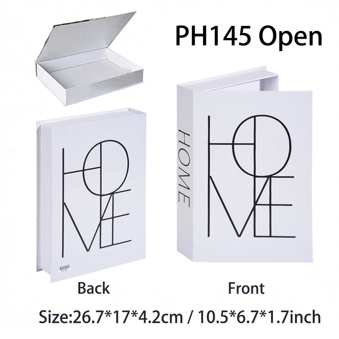 Two views of a book titled 'HOME ' with interior design images on a white background.
