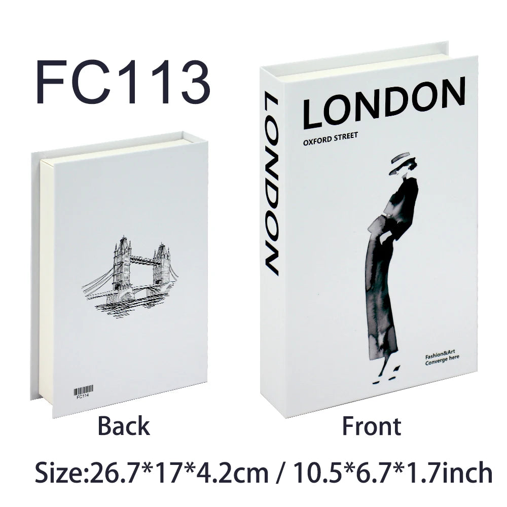 Book with 'LONDON' design on the cover and back view showing Tower Bridge illustration.