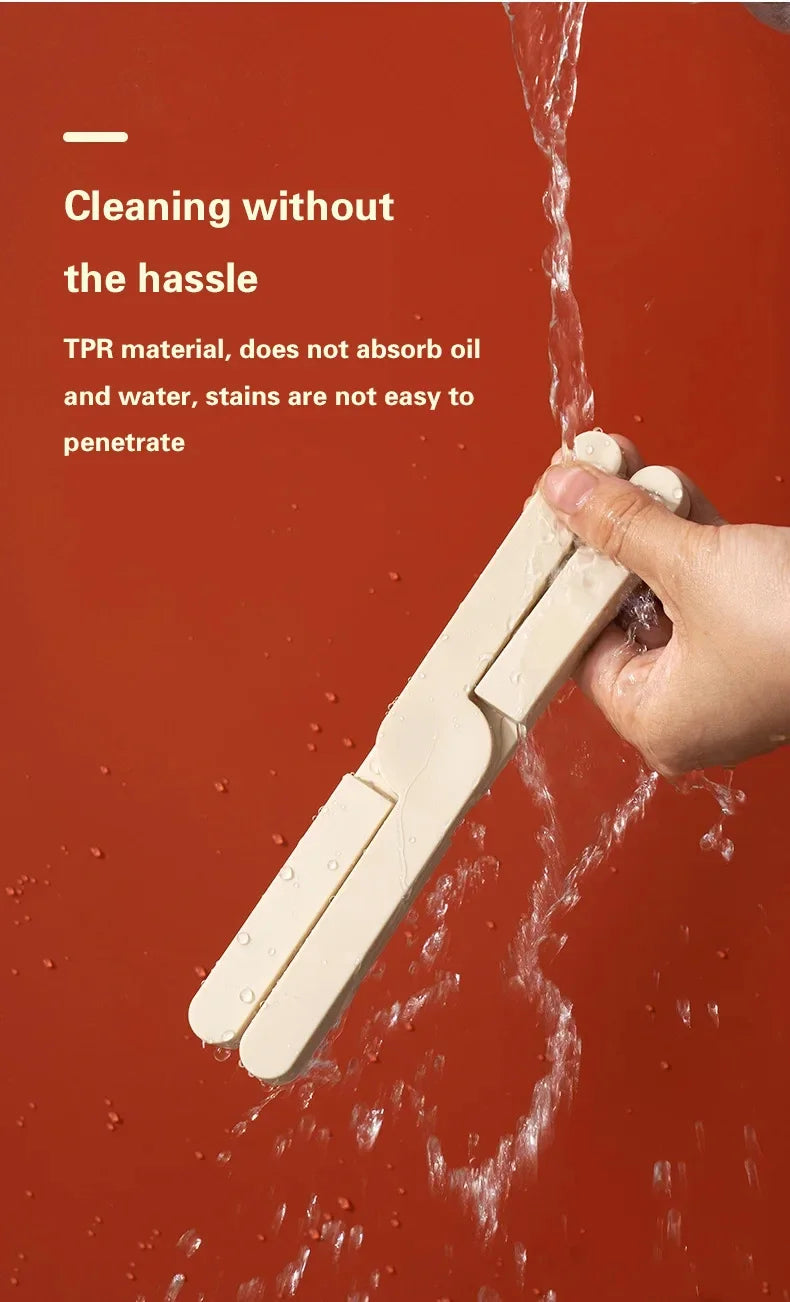 Hand holding a wooden tool with water splashing, on a red background with text about TPR material.