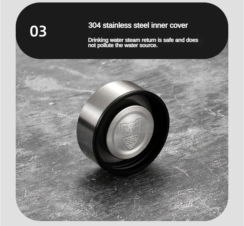 304 stainless steel inner cover on a textured surface with text about water safety.