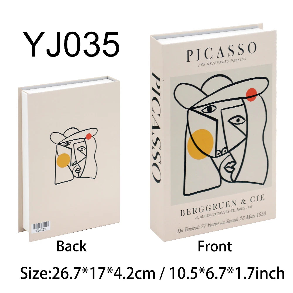 Book with Picasso artwork on the cover and back, showing dimensions.
