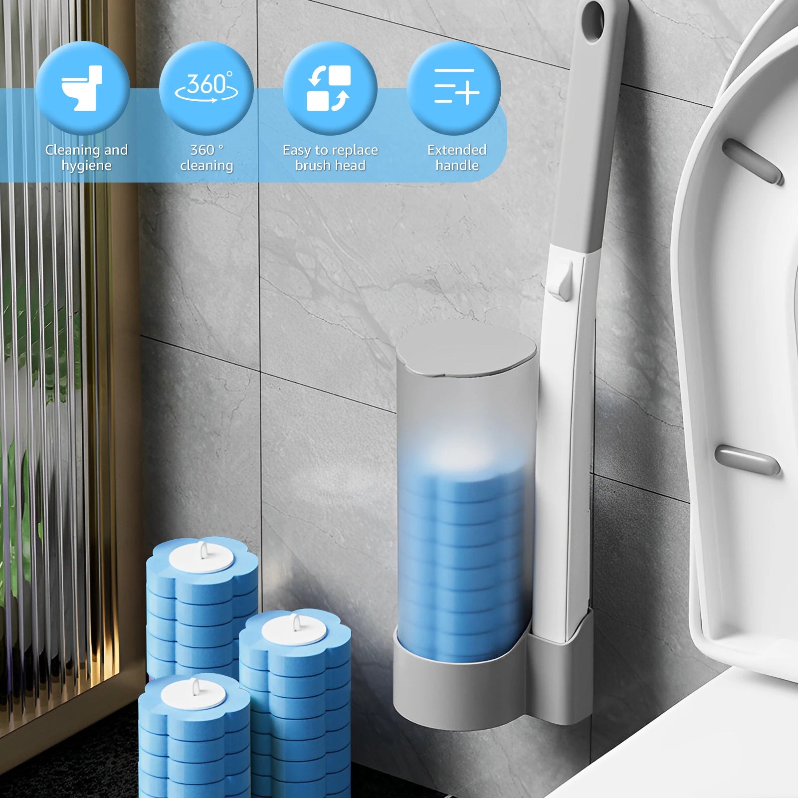 Disposable Toilet Brush Long Handle Wall-mounted Wc Cleaning Tool Kit with Replaceable Brush Head Bathroom Accessories