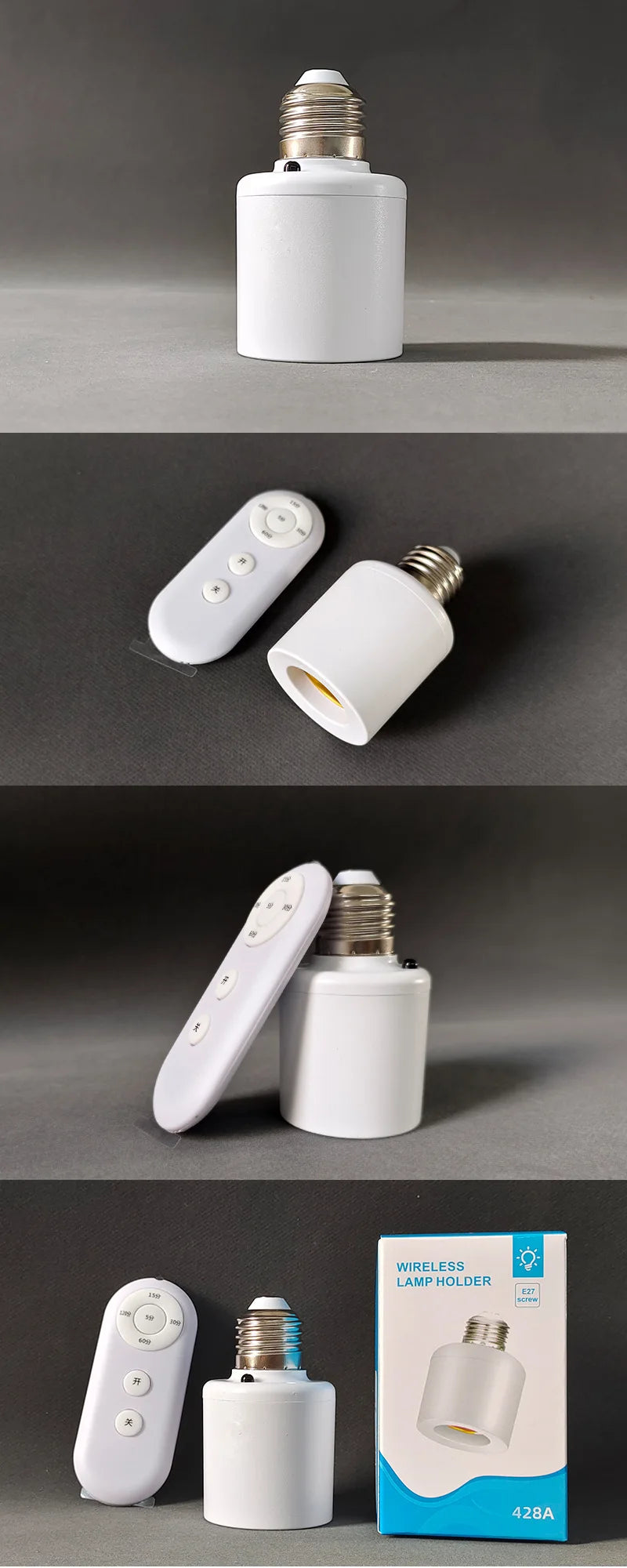 Set of wireless lamp holders with packaging on a dark background