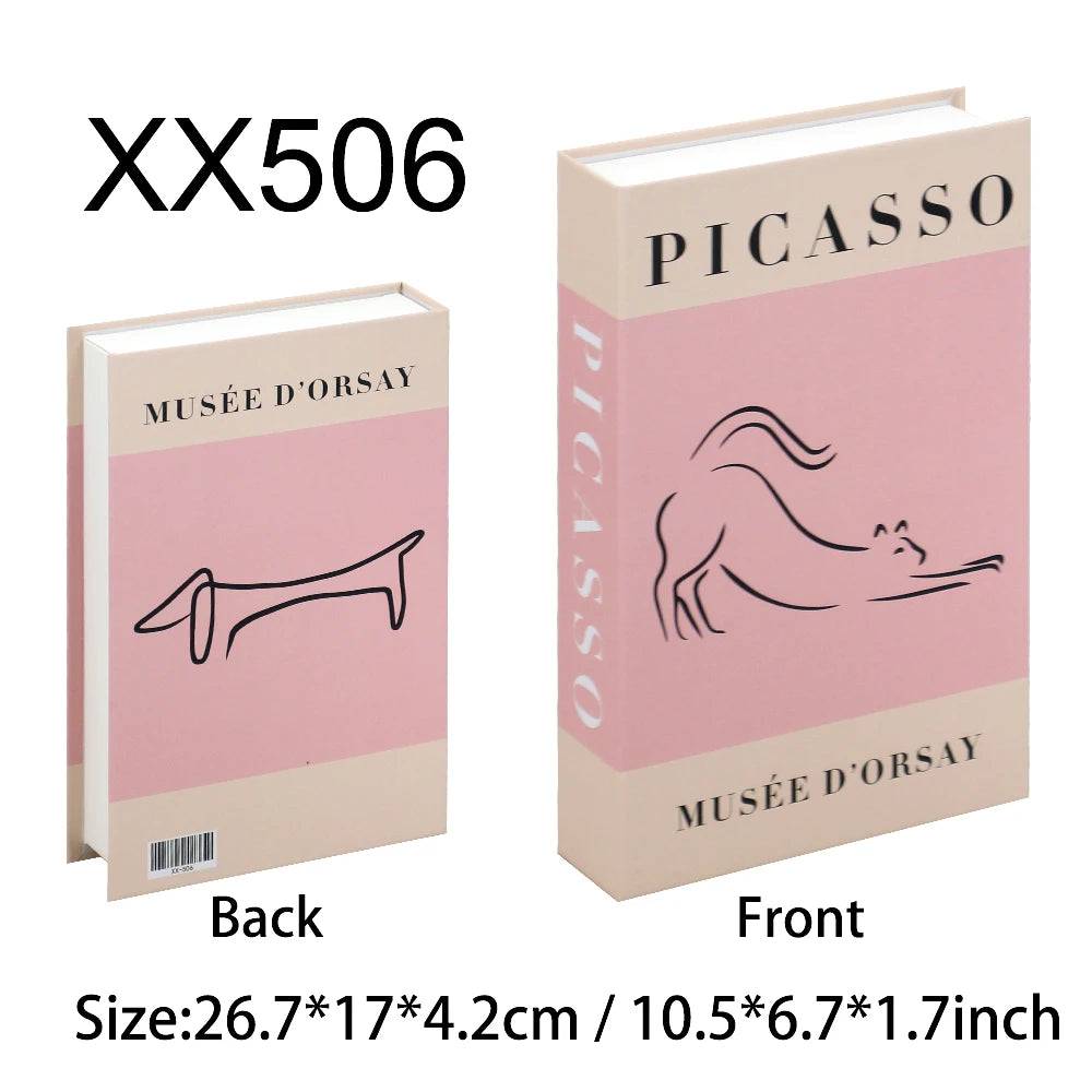 Two views of a book with Picasso artwork and text on a white background