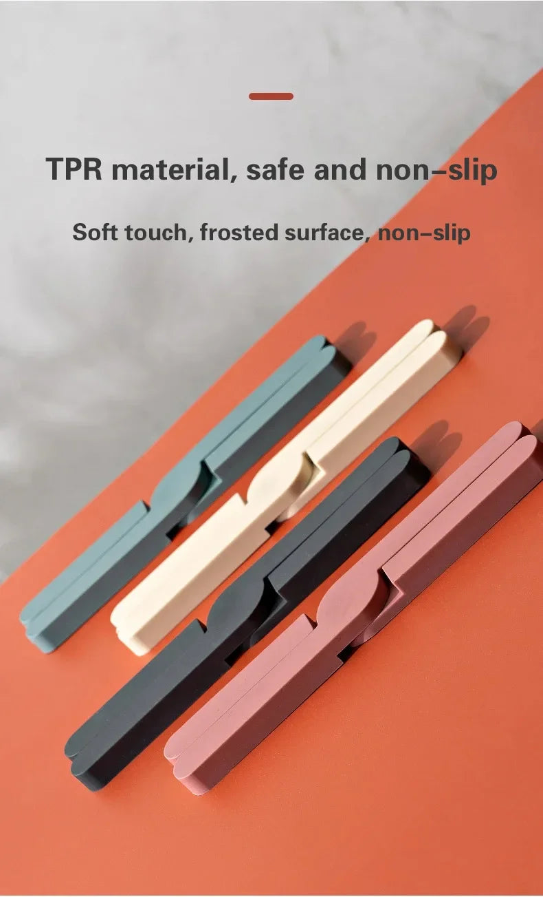 Colorful TPR products on a red and gray background with text about material and features.