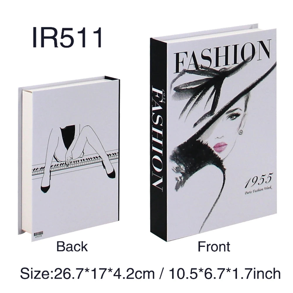 Book with fashion-themed design on cover and back, showing dimensions.