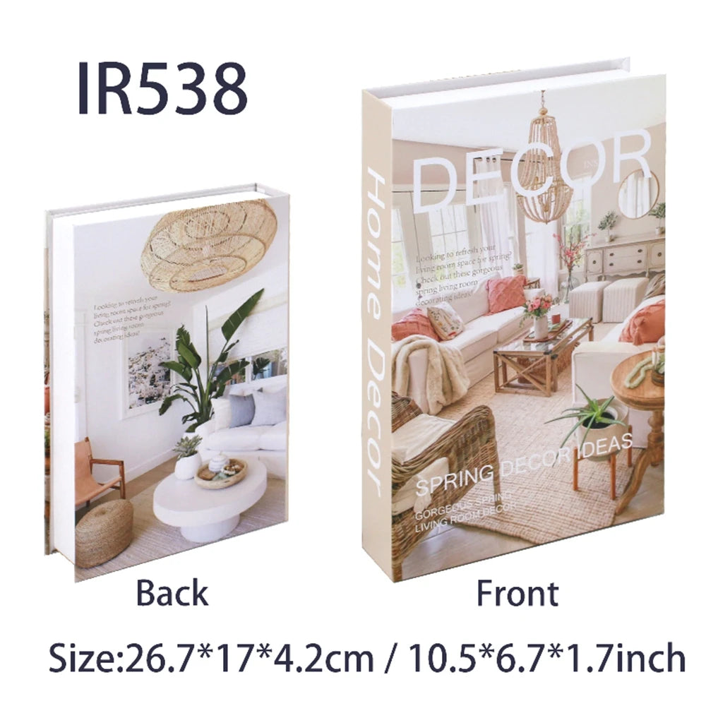 Two views of a book titled 'DECOR' with interior design images on a white background.