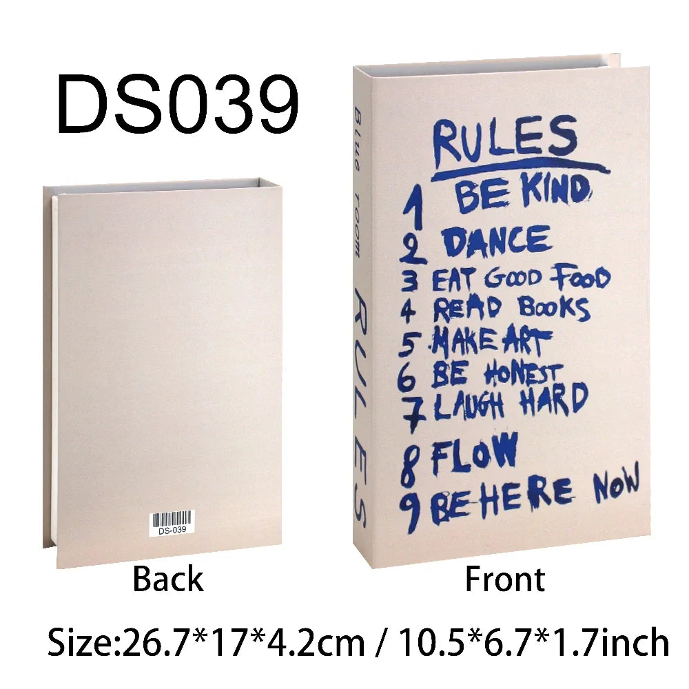 Book with 'RULES' text on the cover, showing front and back views.