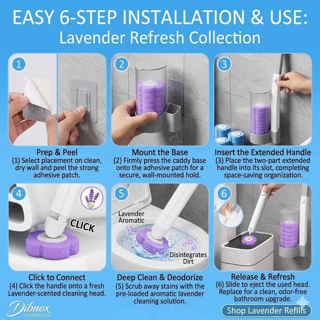 Step-by-step guide for installing and using a Lavender Refresh Collection cleaning system.